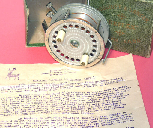 Allcock Reflex French retailed vintage casting reel, box and papers