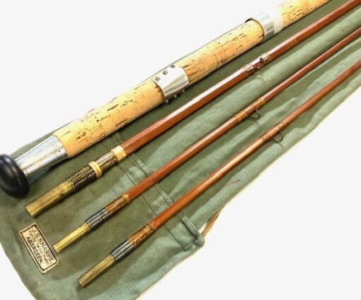 Sharpe’s of Aberdeen Scottie 13’ three piece plus spare tip impregnated cane salmon fly rod with bag
