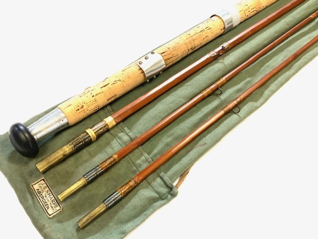 Sharpe’s of Aberdeen Scottie 13’ three piece plus spare tip impregnated cane salmon fly rod with bag