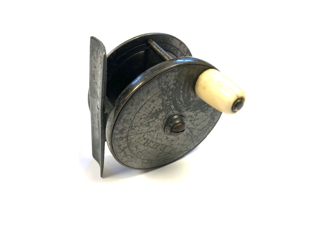 Farlow brass 2.5" platewind reel with fish trade mark early reel