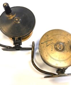 Alternative view of Malloch Patent pair of vintage fishing side casting reels