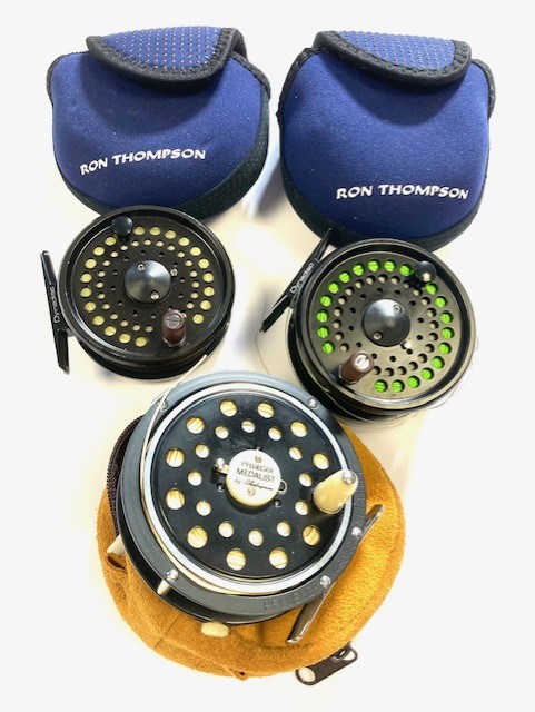 Alternative view of Pair of Ron Thompson 3" Dynamic 8/9 trout fly reel with pouch plus Pflueger reel