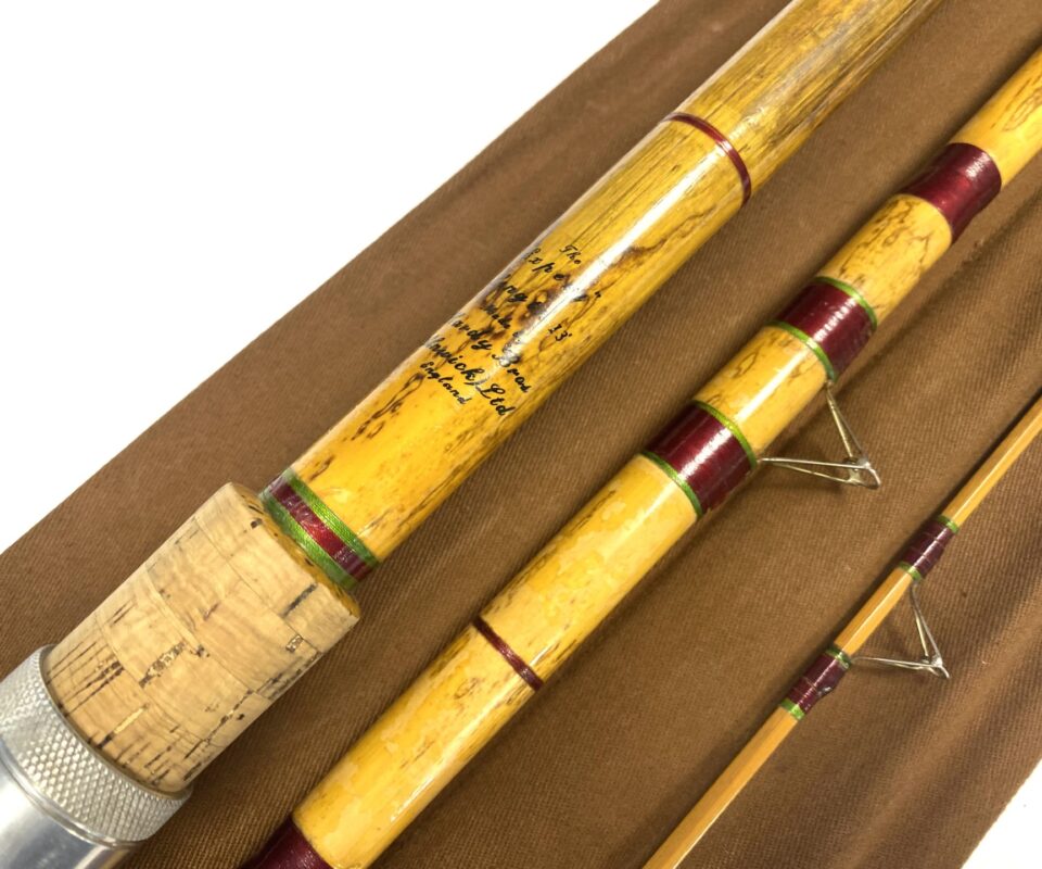 Alternative view of Hardy Expert 13′ three piece Spanish reed match rod with green Hardy cloth bag