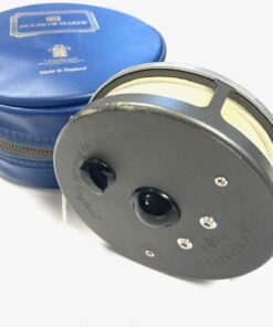 Alternative view of Hardy Marquis #8/9 trout fly reel with Hardy pouch