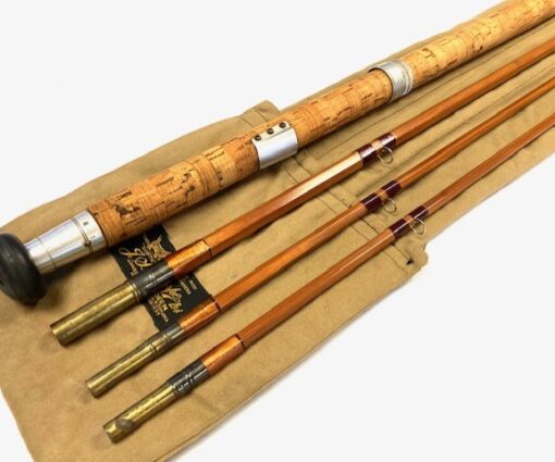 Sharpe’s of Aberdeen Scottie 13’ three piece plus spare tip impregnated cane salmon fly rod line #9