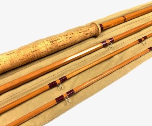 Alternative view of Sharpe’s of Aberdeen Scottie 13’ three piece plus spare tip impregnated cane salmon fly rod line #9 Fine condition