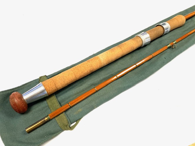 Alternative view of Vintage Elasticane Lea 1 two piece 7' cane spinning rod in green bag