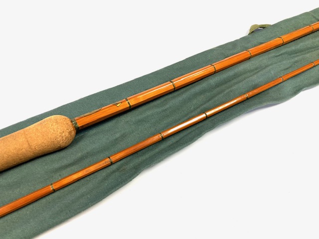 Vintage Elasticane Lea 1 two piece 7' cane spinning rod in green bag