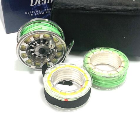 Hardy Demon 7000 large arbor fly reel with two cassette spools, padded case and box
