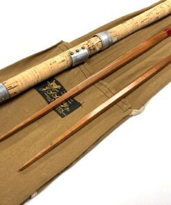 J.S Sharpe of Aberdeen 14’ impregnated split cane salmon fly rod spliced joints & bag
