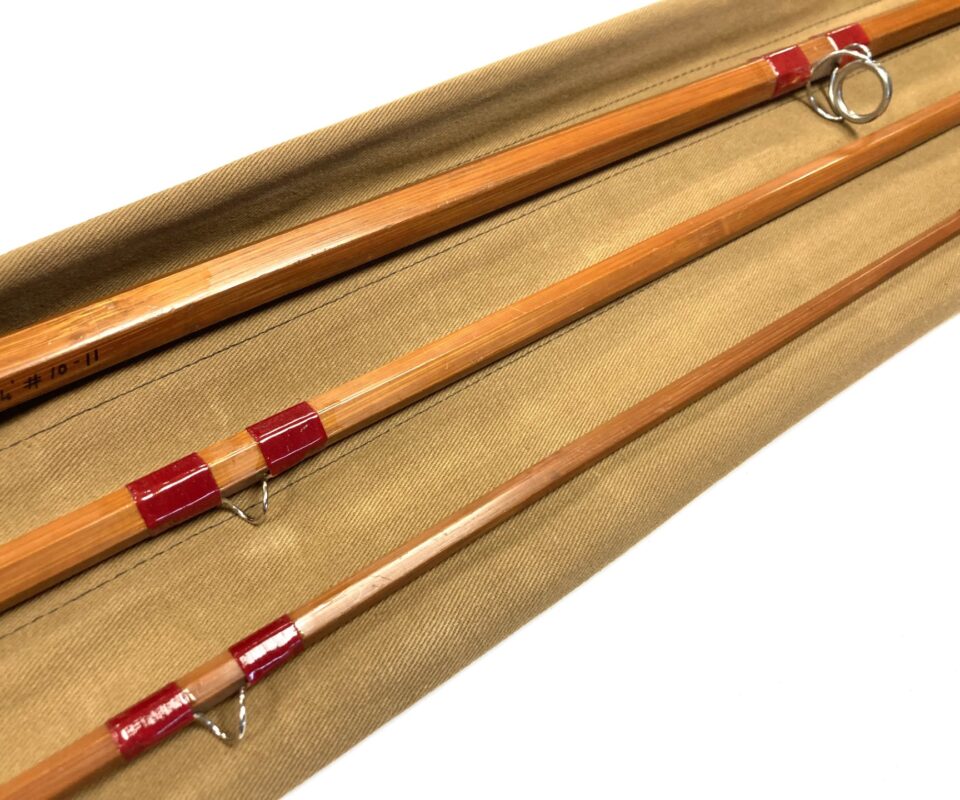 Alternative view of J.S Sharpe Of Aberdeen 14’ Impregnated Split Cane Salmon Fly Rod Spliced Joints & Bag