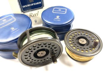 Hardy Golden Prince 11/12 salmon fly reel with spare spool, pouch & case + Hardy lines