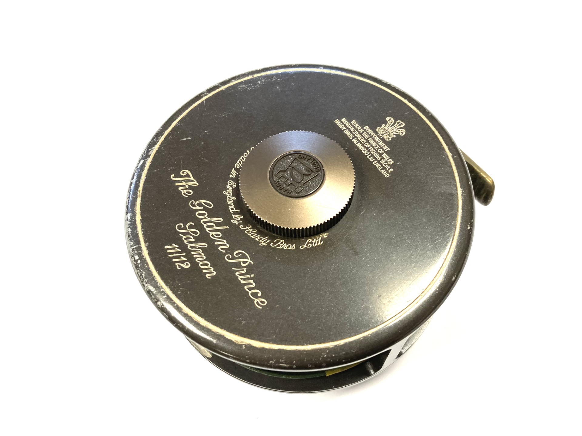 Hardy Golden Prince 11/12 salmon fly reel with spare spool, pouch