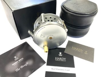 Hardy Heritage Bougle 4” alloy salmon fly reel, unused + papers, blank warranty, zip case & outer box mint