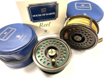 Hardy Golden Prince 11/12 salmon fly reel with spare spool, pouch & case and Hardy lines