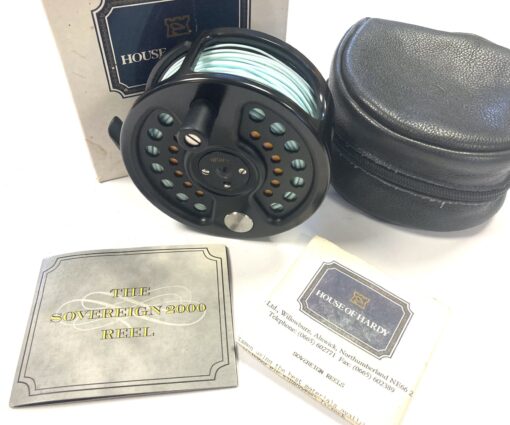 Hardy Sovereign 12/13 2000 black Salmon fly reel 3.75″ No 200 with neoprene case