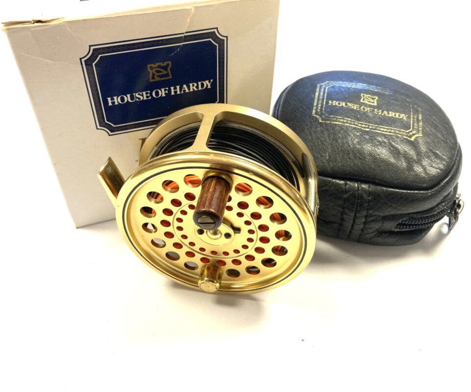 Hardy Gold Sovereign #8/9 trout fly reel with Hardy reel pouch Ltd Ed #408