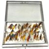 Black japanned vintage fly reservoir 5 trays and traditional steel eye flies