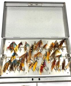 Black japanned vintage fly reservoir 5 trays and traditional steel eye flies