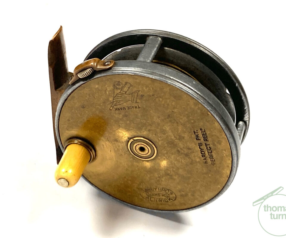 Alternative view of Hardy Perfect 3 1/16" Brass Face Narrow Drum Trout Fly Reel Rare