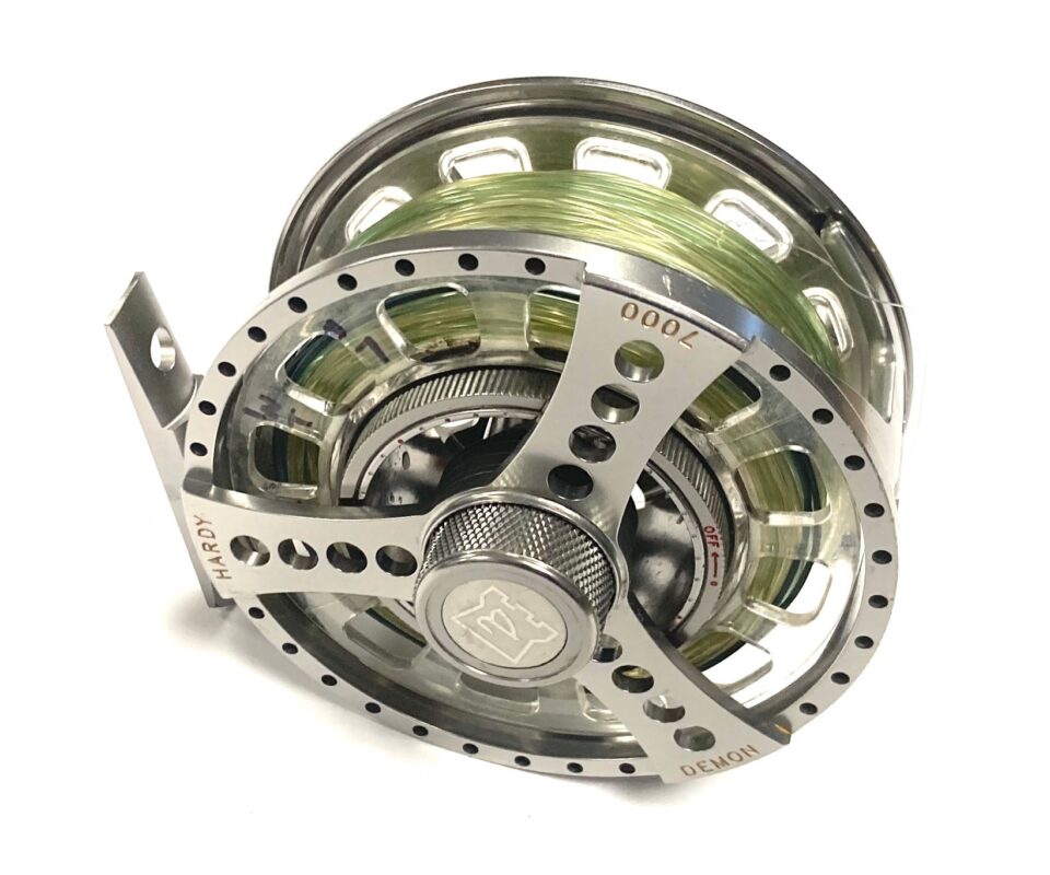 Hardy Demon 7000 large arbor fly reel with two spare cassette spools