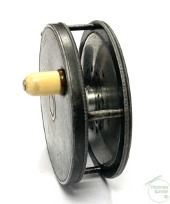 Alternative view of Hardy Perfect 3 7/8" Early Model Trout Fly Reel With Rod In Hand