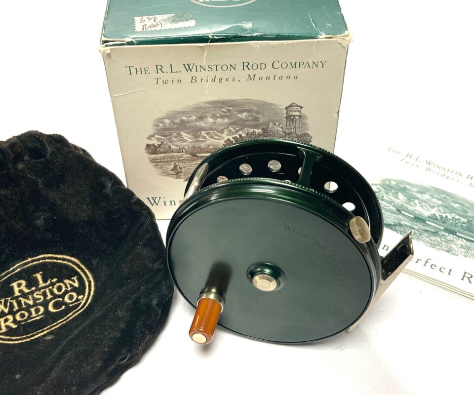 Hardy R L Winston Perfect 3 3/8″ GREEN Trout Fly Reel With Pouch & Box Super