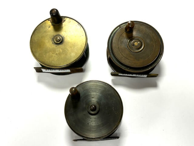 Three Vintage Brass Fishing Reels C1900