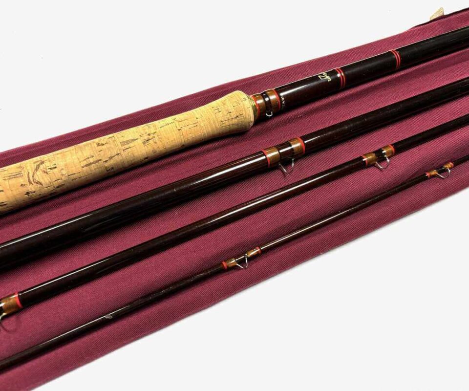 Alternative view of Hardy Sovereign Salmon Fly rod 15′ four piece carbon #9/10 Spey Tweed fly casting with bag super condition
