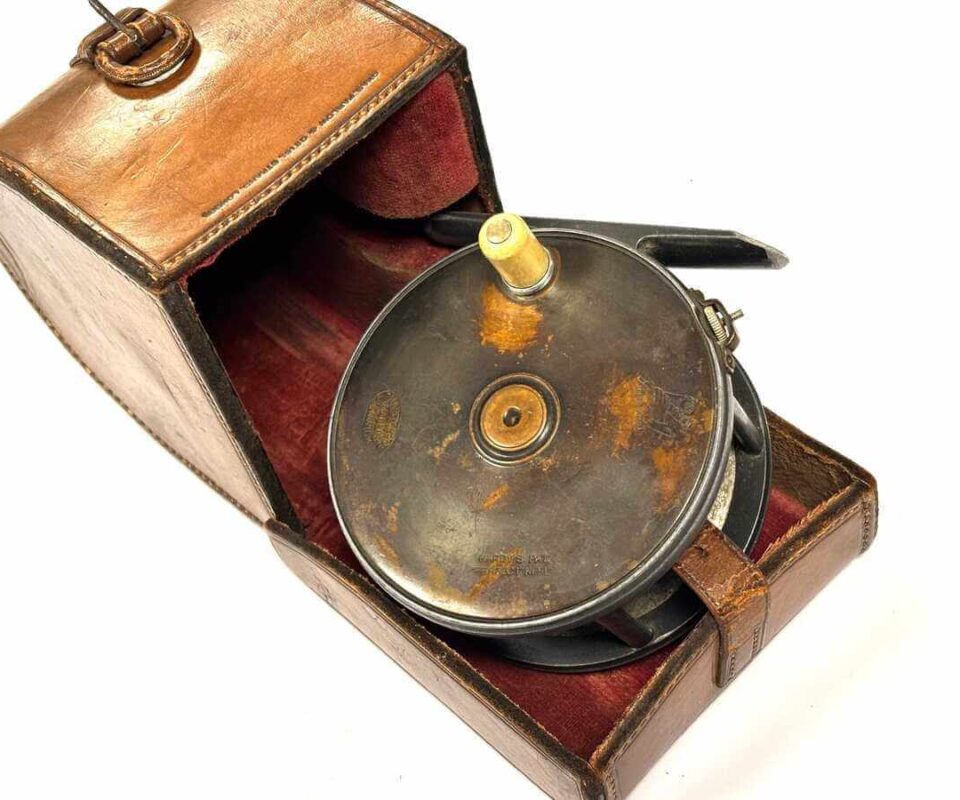   Hardy Perfect 4" Brass Face Salmon Fly Reel Fine Original Finish With Leather Case