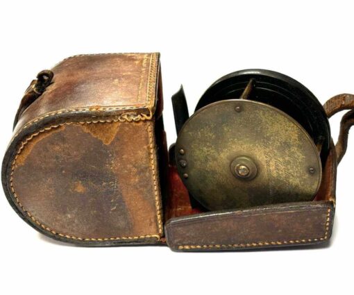   Chas Farlow Maker 3″ Brass Plate Wind With Original Leather Reel Case