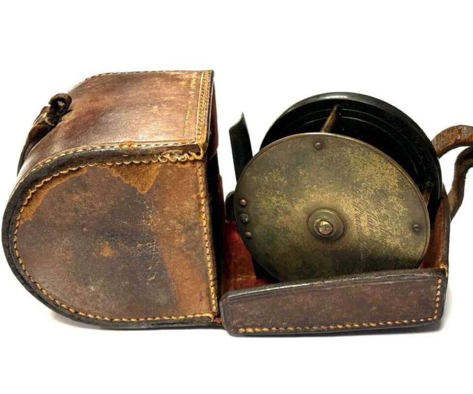   Chas Farlow Maker 3″ Brass Plate Wind With Original Leather Reel Case