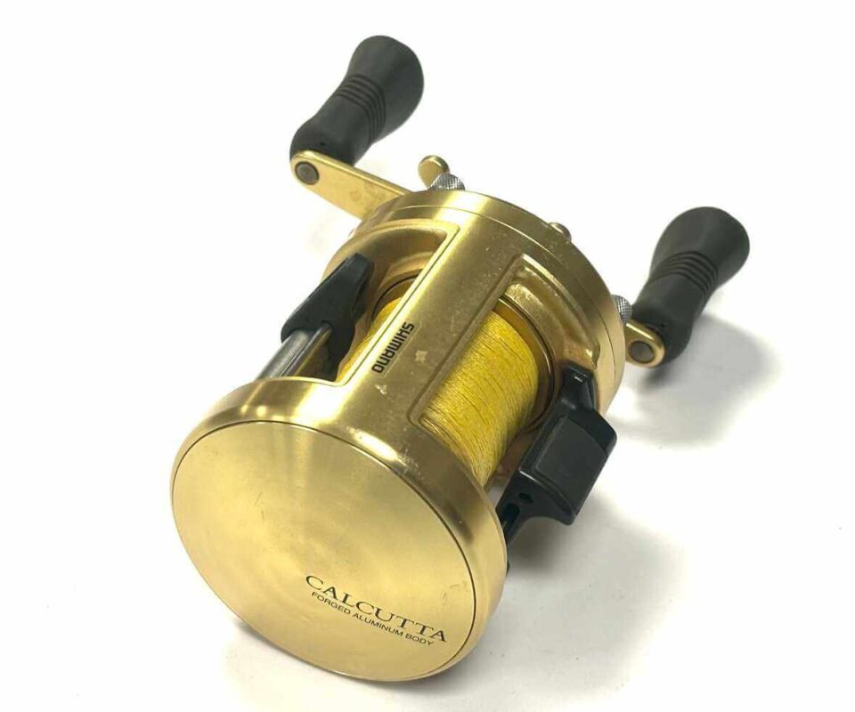   Shimano Calcutta 400 multiplier sea reel with gold finish plus optional check