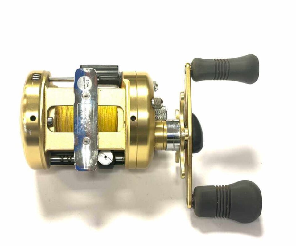   Shimano Calcutta 400 multiplier sea reel with gold finish plus optional check