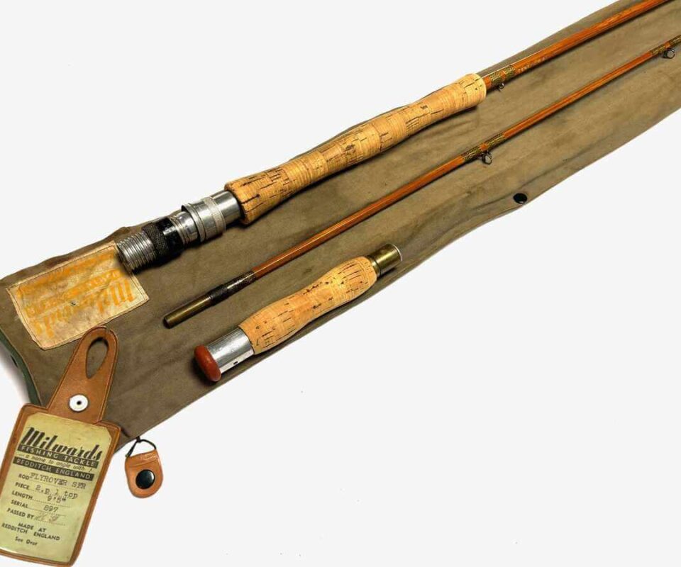   Milwards Flyrover 9′ 5″ split cane fly rod with original zip rod bag