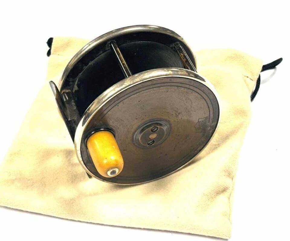   P D Malloch 3.5″ Salmon Brass & Ebonite Reel With Nickel Silver Rims