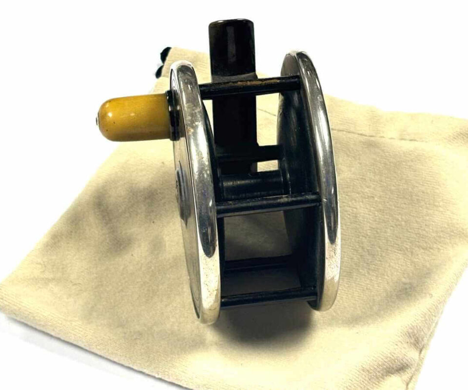   P D Malloch 3.5″ Salmon Brass & Ebonite Reel With Nickel Silver Rims