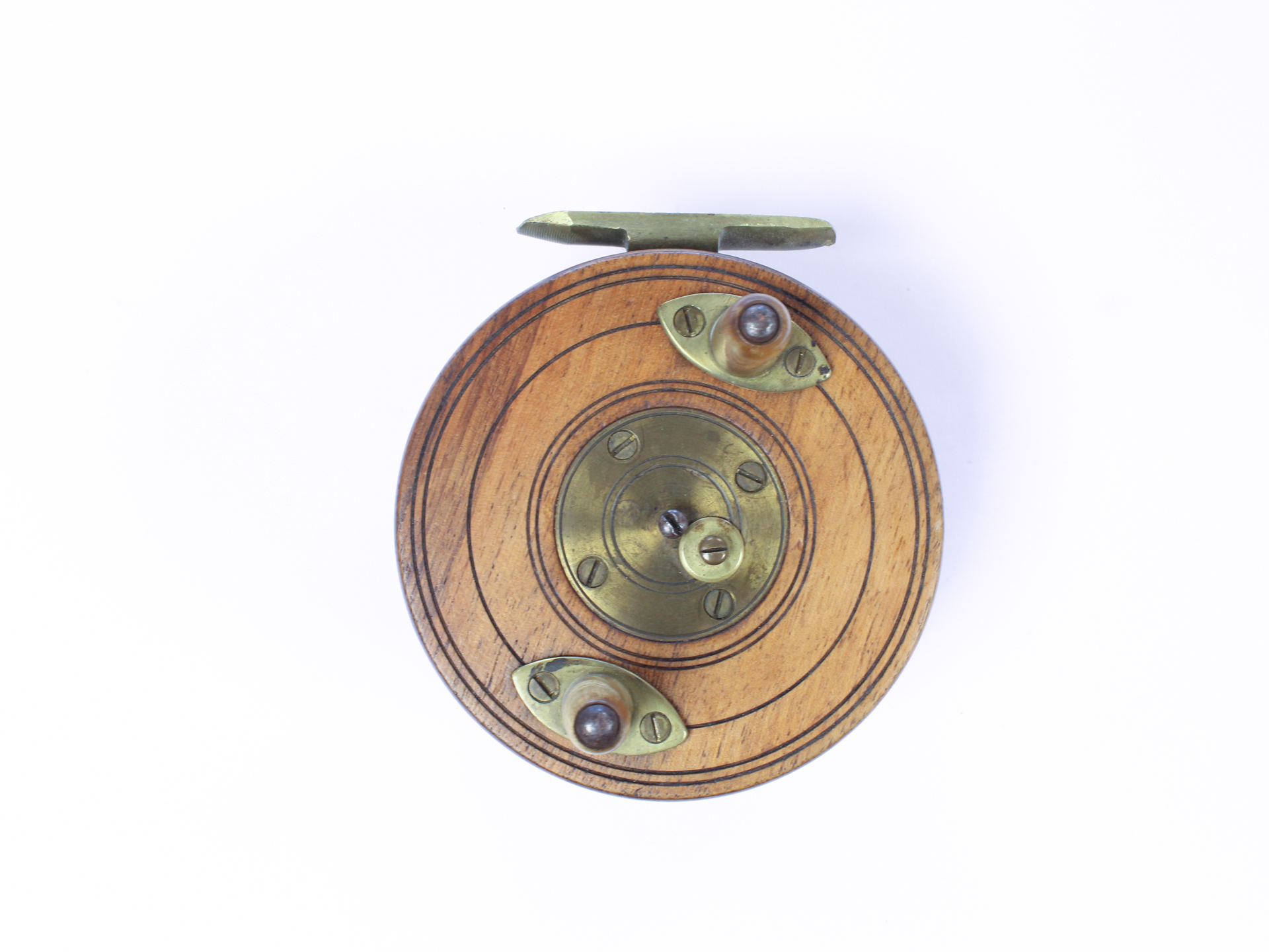 Unknown wood and brass Nottingham 3 1/2 " Casting reel