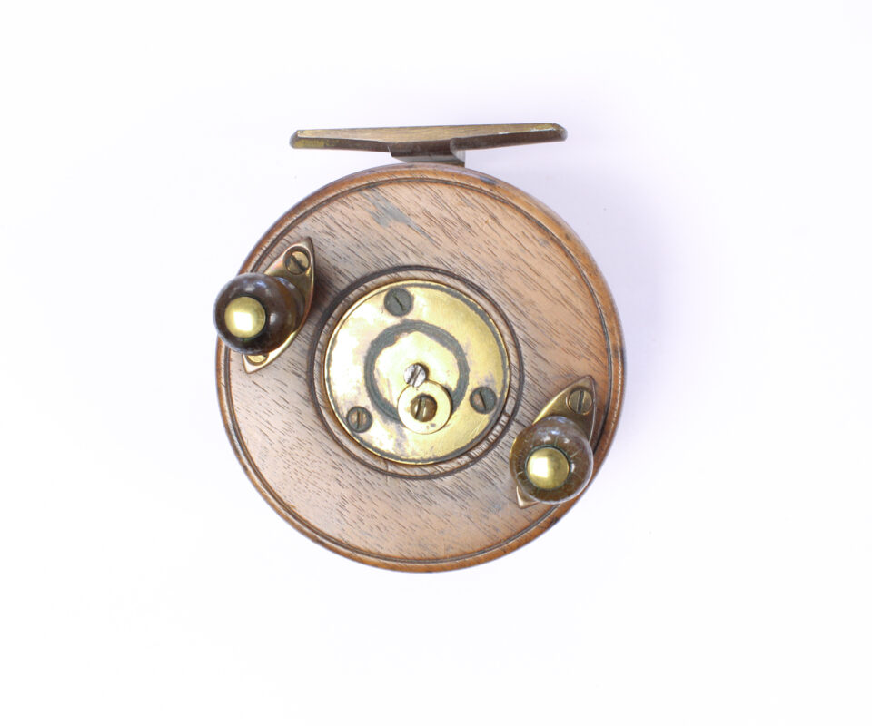   Unknown wood and brass Nottingham 3 1/2 " Casting reel