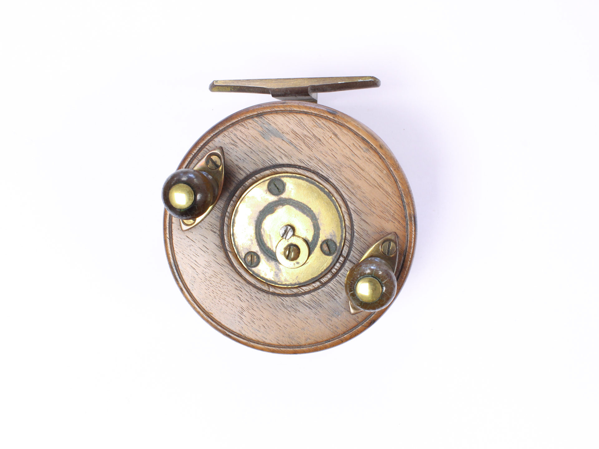 Unknown wood and brass Nottingham 3 1/2 " Casting reel
