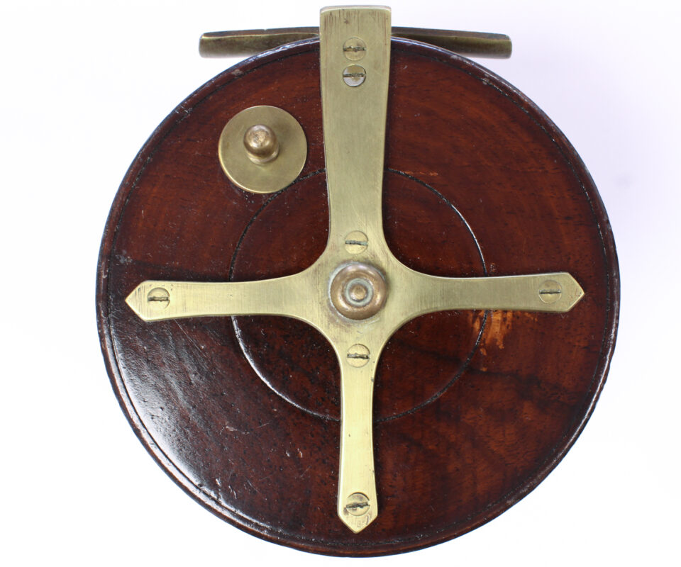   Unknown wood and brass Nottingham 5 " Casting reel