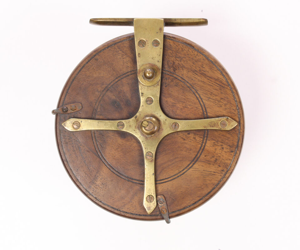   Unknown wood and brass Nottingham 6 " Casting reel