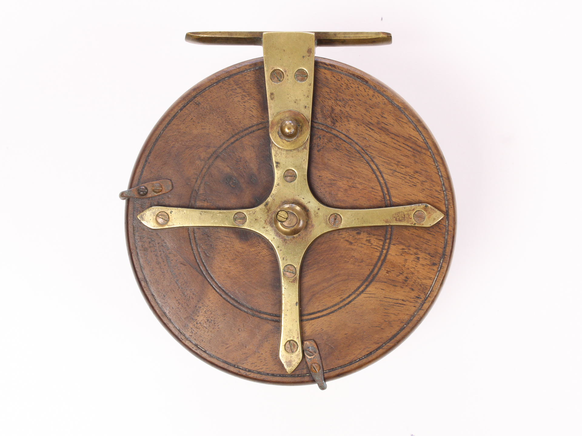 Unknown wood and brass Nottingham 6 " Casting reel