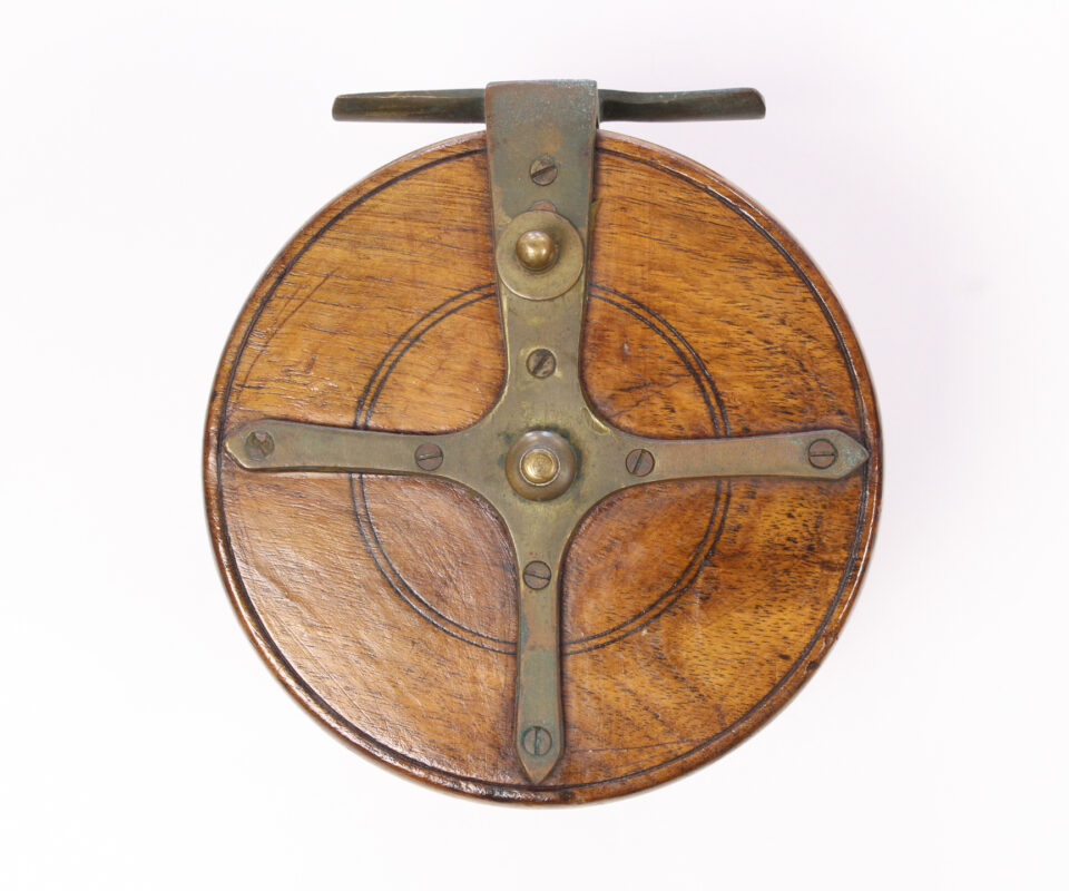   Unknown wood and brass Nottingham 5 1/2 " Casting reel