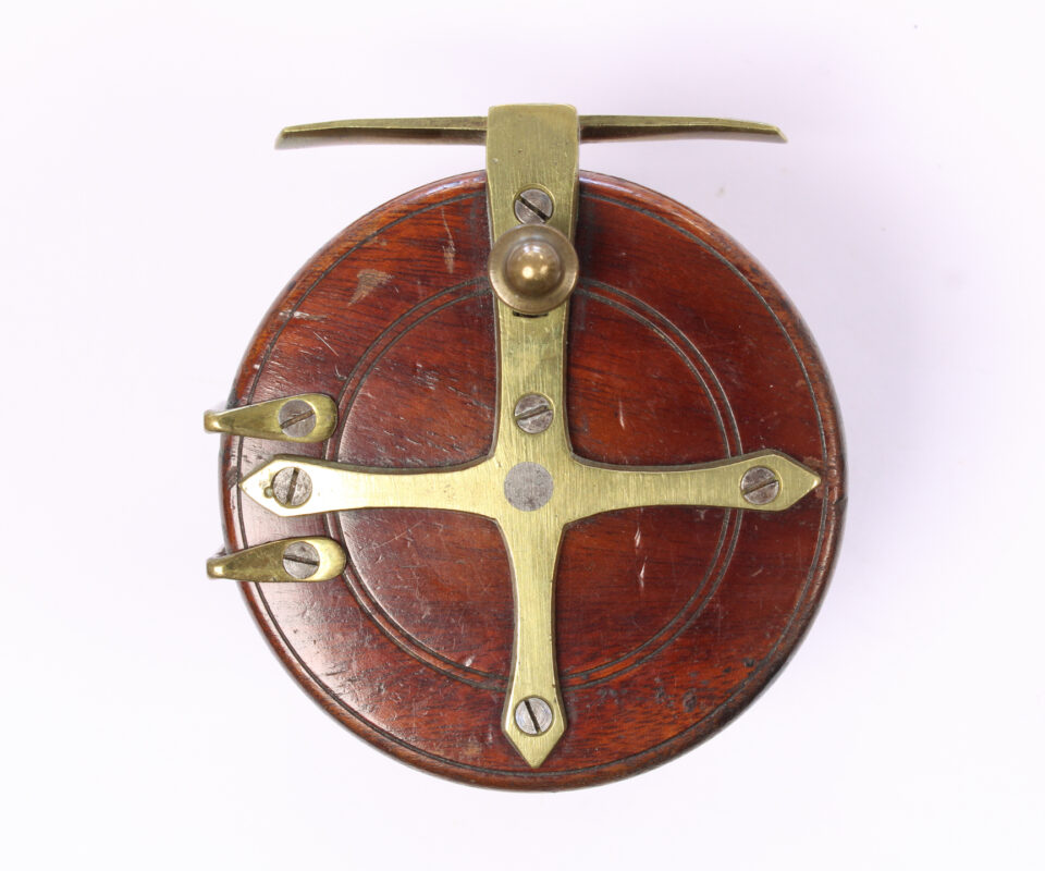   Unknown brass and wood Nottingham 3 " Casting reel