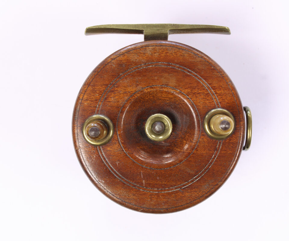 Alternative view of Unknown brass and wood Nottingham 3 " Casting reel