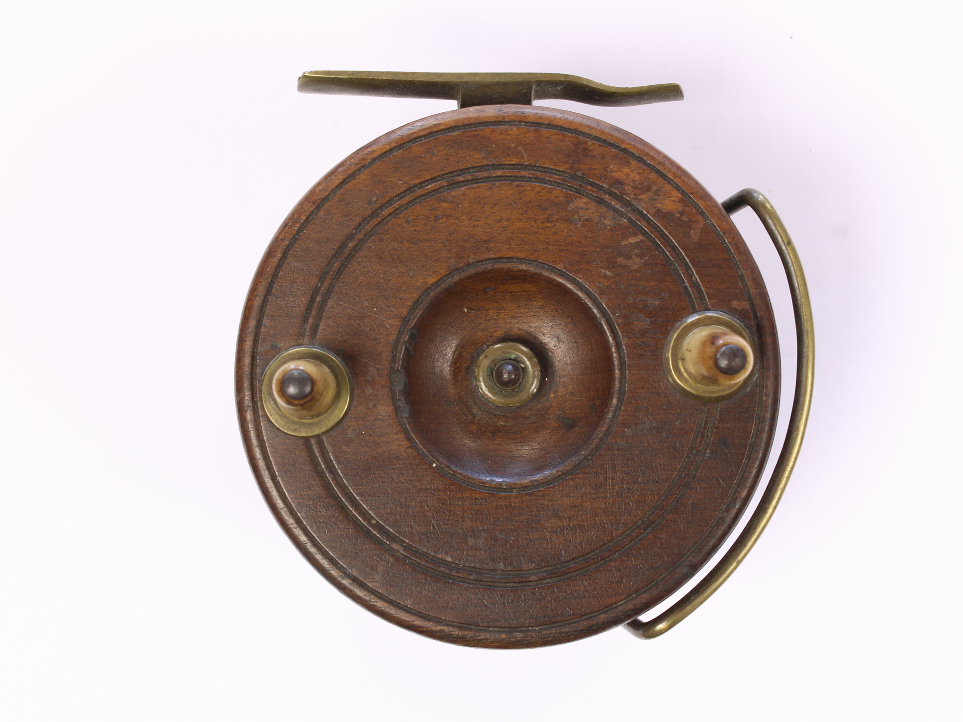 Unknown brass and wood Nottingham 3 1/2 " Casting reel