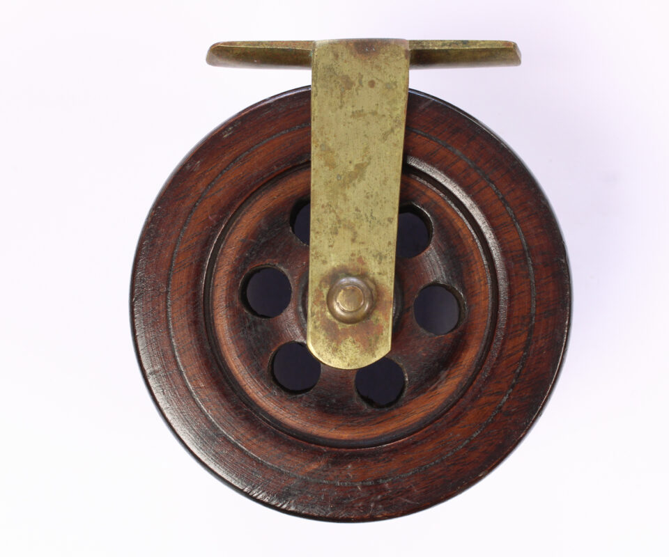 Alternative view of Unknown wood and brass Scarborough 4 " Casting reel
