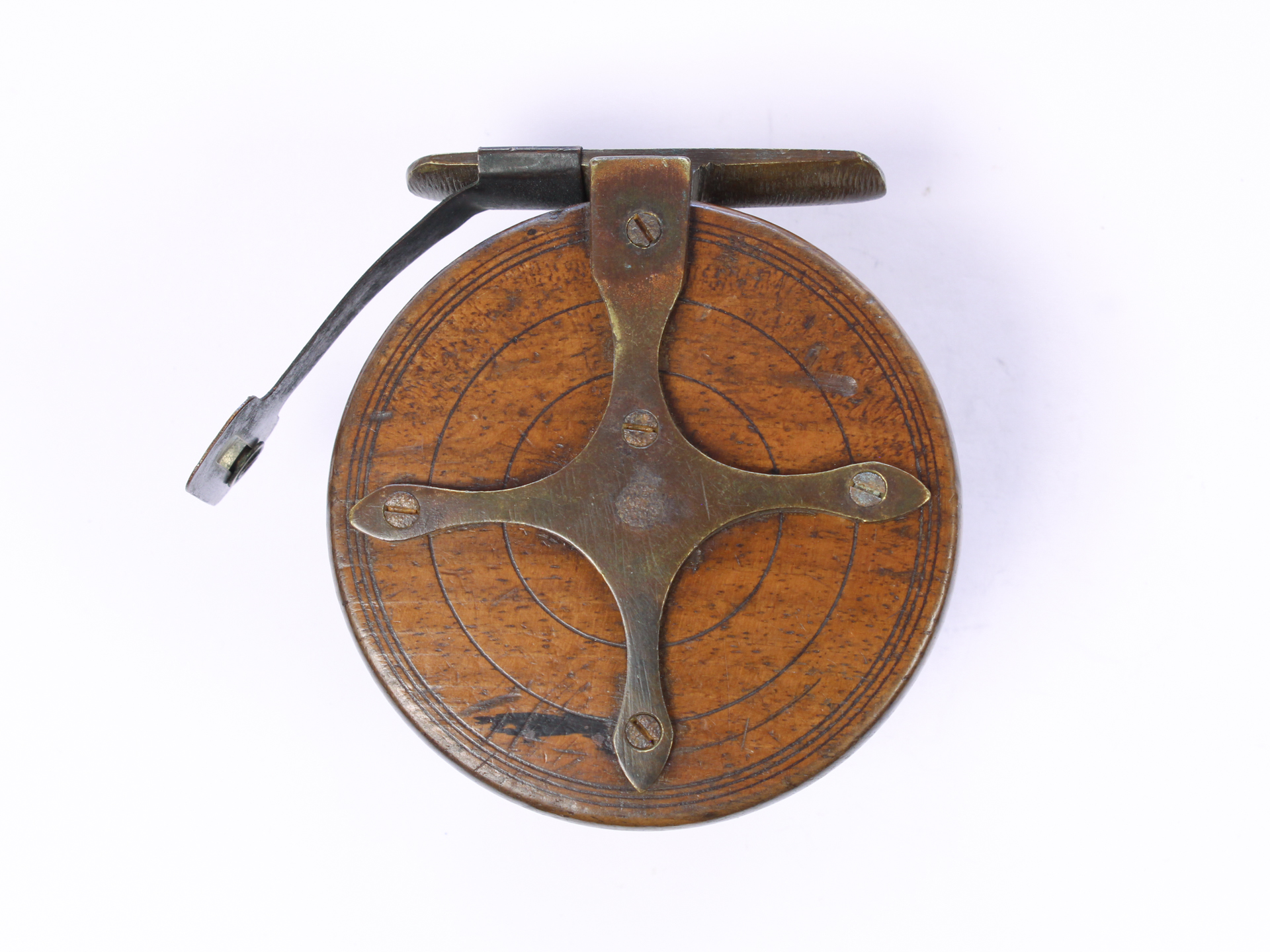 Unknown wood and brass Nottingham 2 7/8 " Casting reel