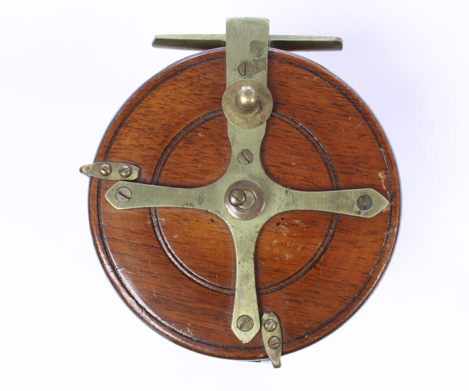   Unknown brass and wood Nottingham 4 1/2 " Casting reel